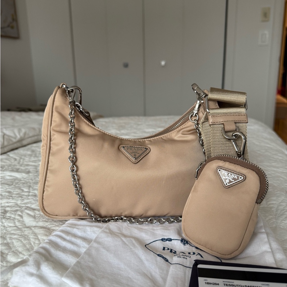 Prada Tan Shoulder Bag with Chain and Pouch
